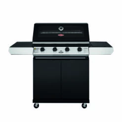 Beefeater 1200 Series Black Enamel 4 Burner BBQ & Trolley W/ Side Burner, Cast Iron Burners & Grills - BMG1241BB