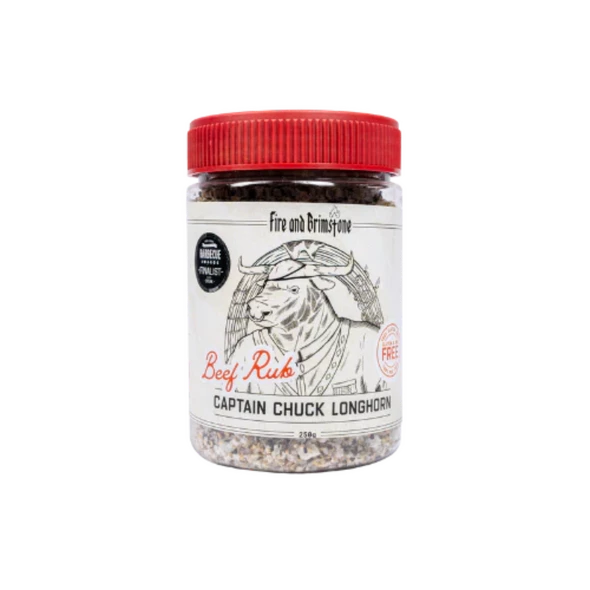 Fire And Brimstone Beef/Brisket Rub 250gm Captain Chuck Longhorn - BRISKET250 3 Fire And Brimstone Beef/Brisket Rub 250gm Captain Chuck Longhorn - BRISKET250