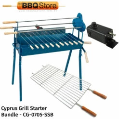 Cyprus Grill Starter Bundle - Deluxe Auto (Blue) Souvla Package Deal With 20kg Variable Speed Motor & Raised Grill - CG-0705B-SSB