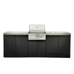 CROSSRAY Outdoor Kitchen With 2 Burner BBQ With Double Side Cabinets, Flat Benchtop With 304SS Under-bench Sink Included -TC2K-02