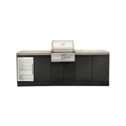 CROSSRAY Outdoor Kitchen With 2 Burner BBQ With Double Side Cabinets, Flat Benchtops, Single Stainless Steel Fridge (63L) Included -TC2K-03
