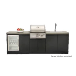 CROSSRAY Outdoor Kitchen With 2 Burner BBQ With Double Side Cabinets, Flat Benchtops, Single SS Fridge (63L), 304SS Under-bench Sink Included -TC2K-04