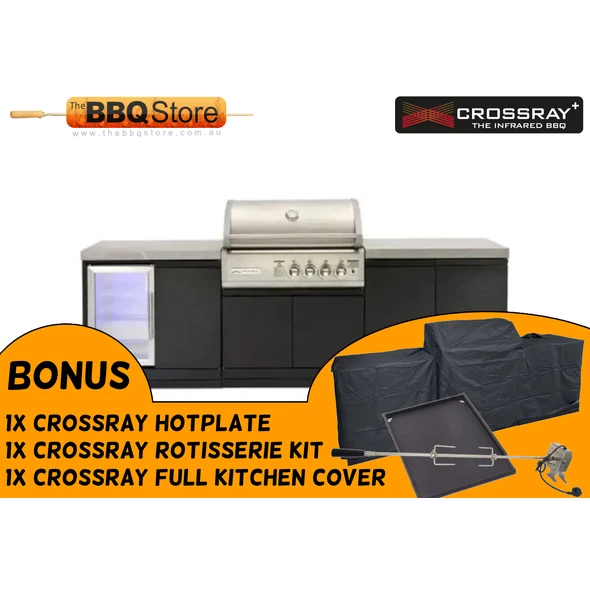 Crossray Kitchen Double Side Cabinets With Flat Benchtops And Single Fridge (R)-TC4K-07-BUN With Bonus Full Kitchen Cover, Hotplate & Rotisserie Kit 3 Crossray Kitchen Double Side Cabinets With Flat Benchtops And Single Fridge (R)-TC4K-07-BUN With Bonus Full Kitchen Cover, Hotplate & Rotisserie Kit